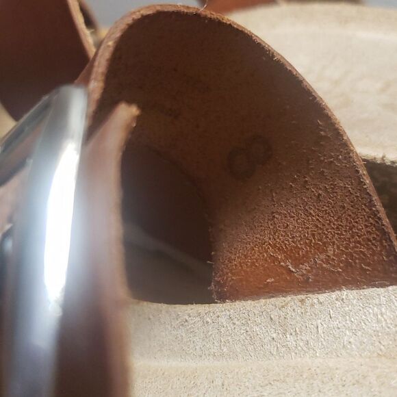 Yokono  Sandal Womens sz 8 Slide Wedge Tan Leather Silver Buckle - Picture 7 of 7